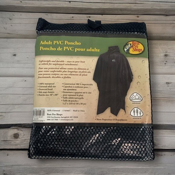 Bass Pro Shops Adult PVC Poncho Set of Two Black One Size Fits All NWT - Picture 2 of 7